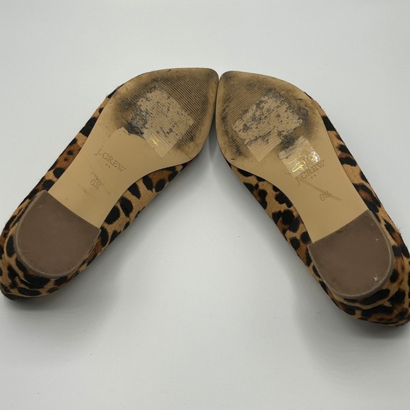 J.Crew Marina Calf Hair Pointy‎ Toe Flats Leopard Print Slip On Women's Size 6.5 - Picture 11 of 13